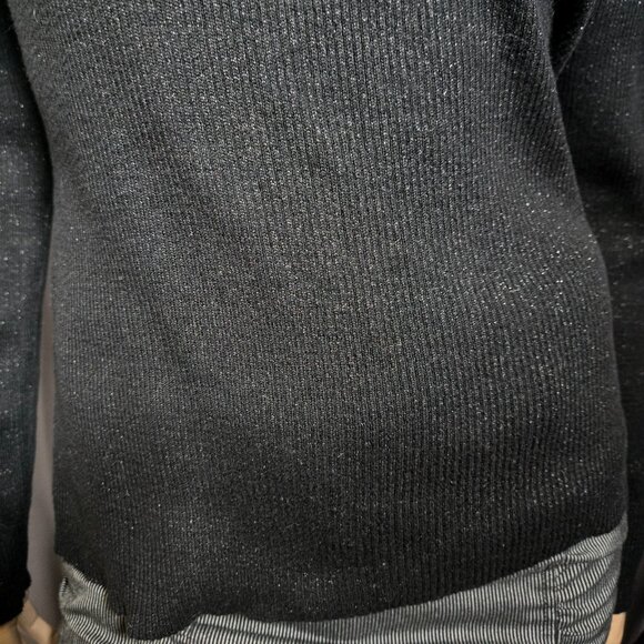 DKNY Black Ribbed Sweater With Cutouts Size XL Cotton Lurex Fitted Long Sleeve - Picture 4 of 12